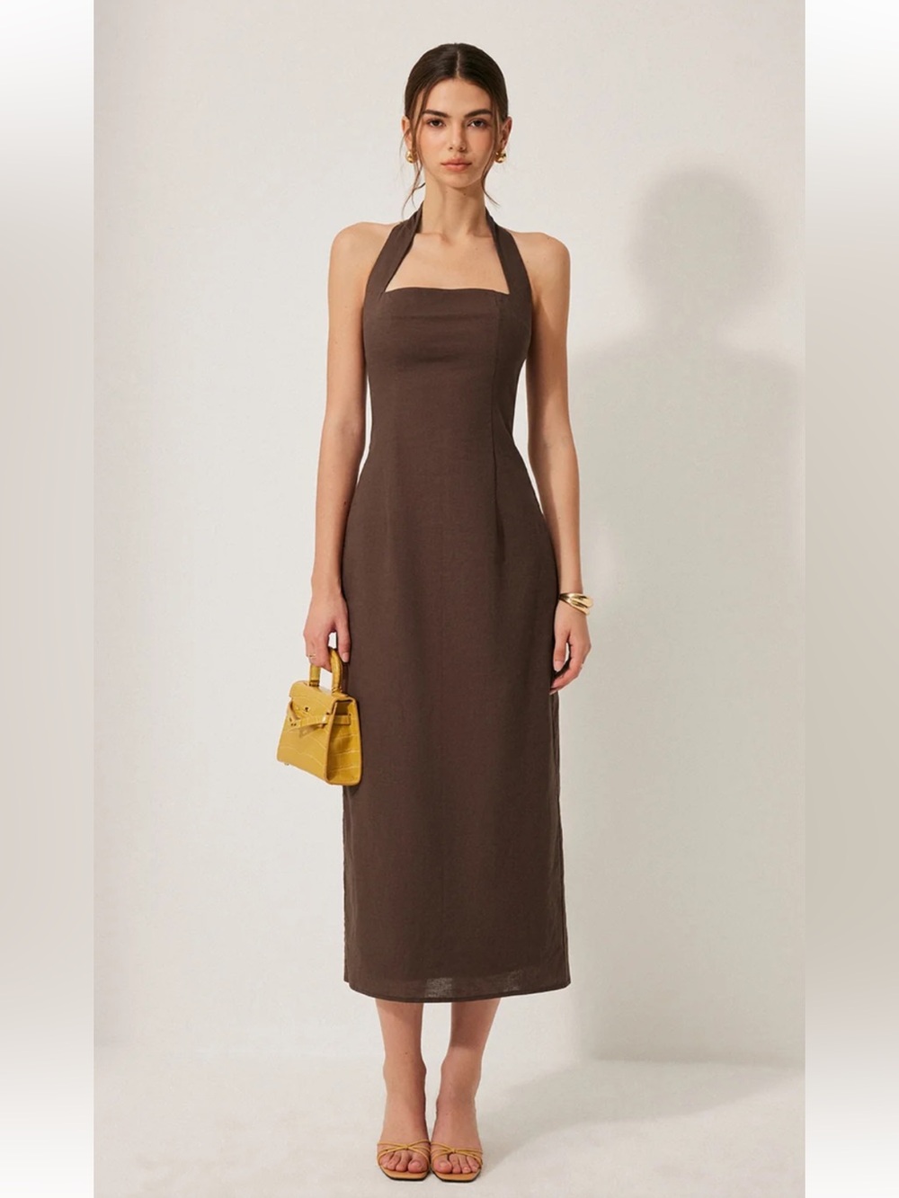Commense Cotton & Linen Halter Backless Split Dress